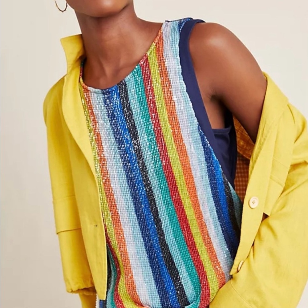 Anthropologie x Eva Franco | NWOT Sequin Rainbow Stripe Sleeveless Top Medium